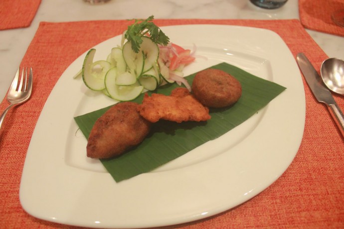 From Left: Chingri Machher Cutlet, Betki Machher Fry and Mochar Chop.