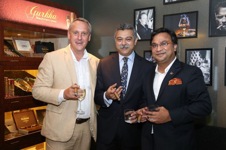 (L-R) Mr Danny Carroll - Brand Ambasador India, Gurkha Cigars_ Mr Anish Trivedi and Mr Biswajit Chakraborty - GM, Sofitel Mumbai BKC