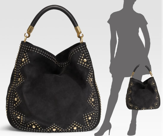 A classy Yves Saint Laurent Roady Studded Suede Hobo bag up for grabs  
