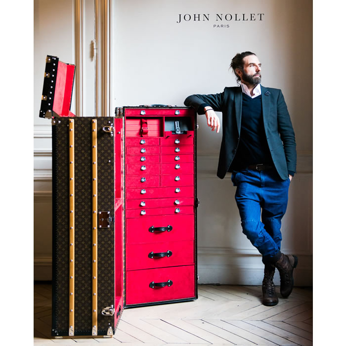 John Nollet’s custom Louis Vuitton trunk is home to his entire salon!