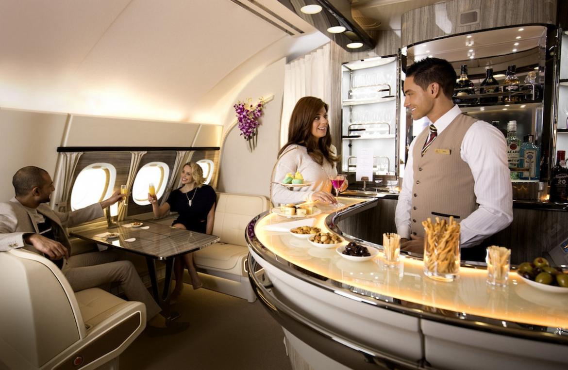 Check out the revamped Business Class bar on the Emirates A380