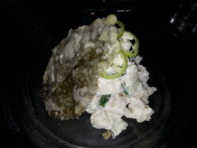 Japanese Potato Salad: The tempura sakura leaf crushed into it is the best part!