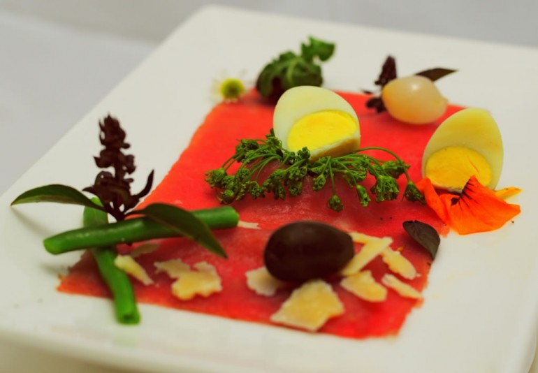 Carpaccio of yellow fin Tuna, Salad Nicoise