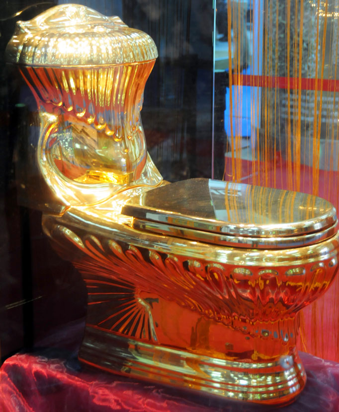Yes, this is real - A golden toilet covered in Louis Vuitton bags that  costs $100,000 - Luxurylaunches