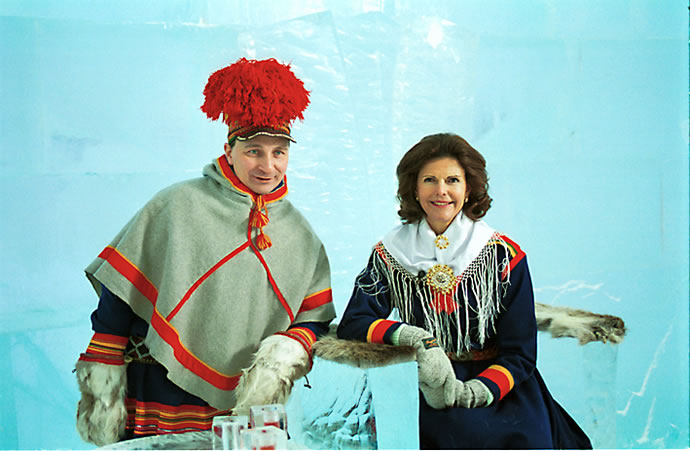 Local Sami entrepreneur Nils Nutti with the Queen of Sweden, late 1990s 