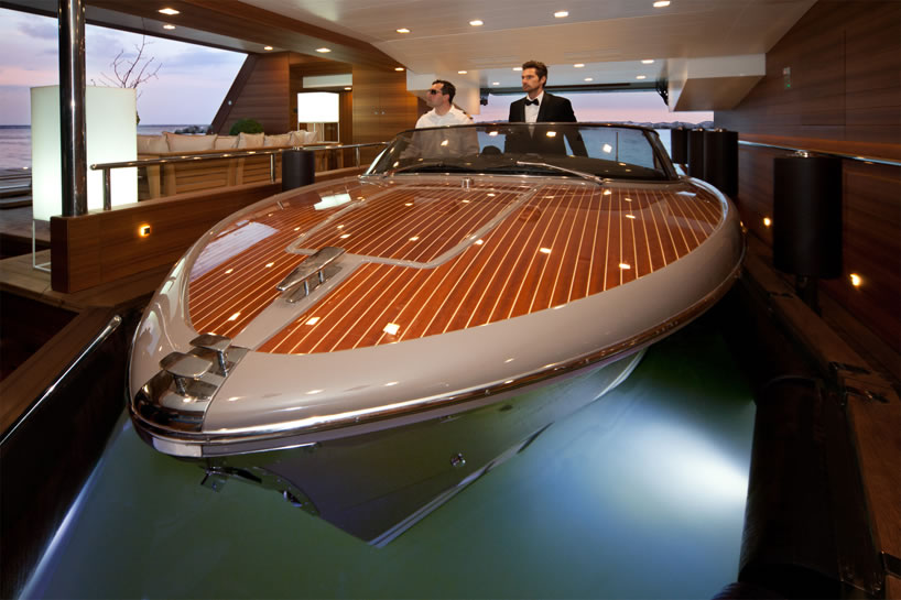 mega yacht with boat garage