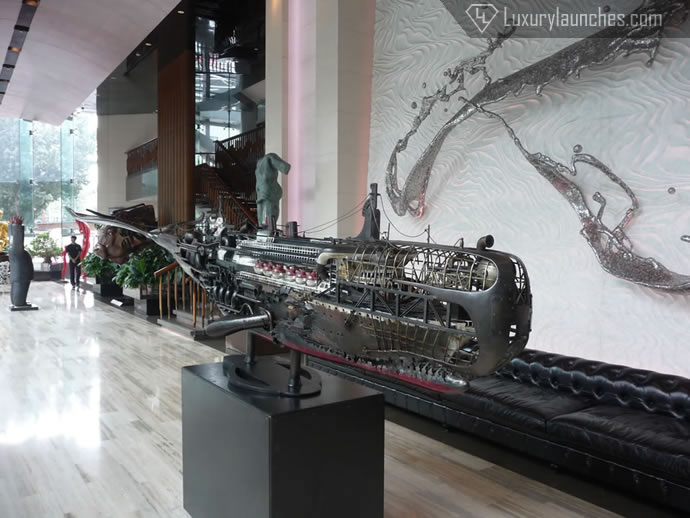 Steampunk model in the lobby corridor