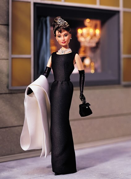 Audrey Hepburn Barbie with black evening gown designed for Breakfast at Tiffany’s by Hubert de Givenchy, 1998