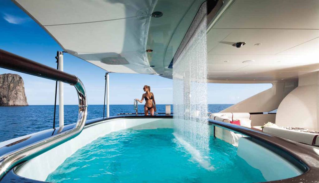5 super yachts with waterfalls in them