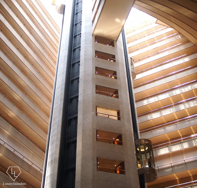 Elevators in the center of the atrium