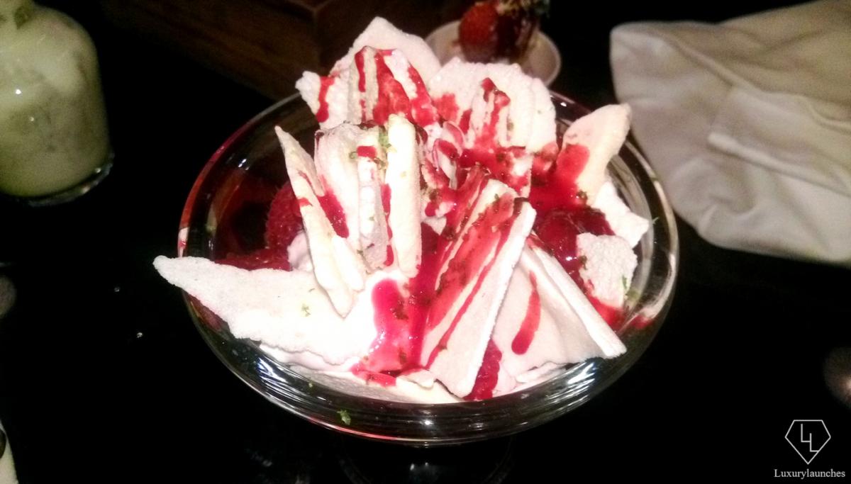 Eton Mess with a hint of rose is a light-hearted way to end the meal