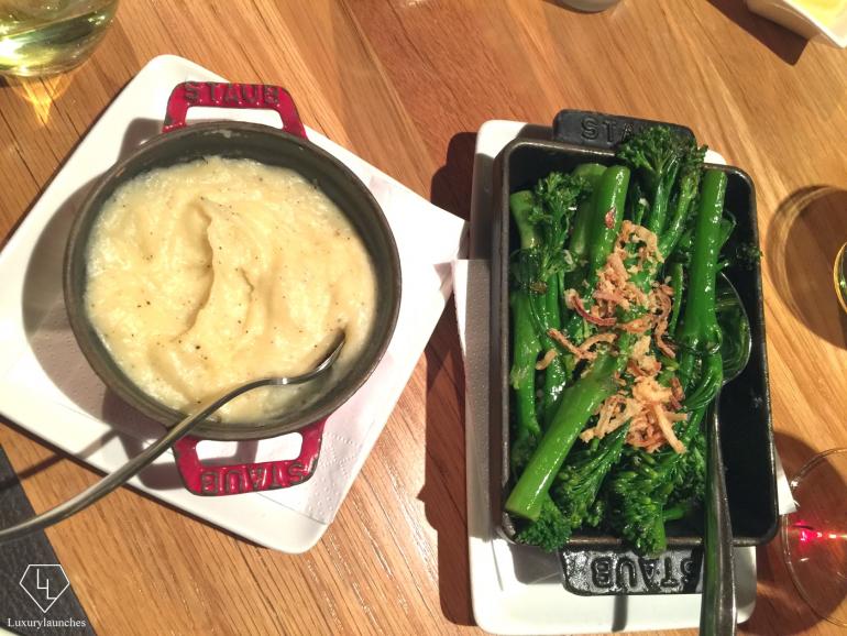 Traditional side fare: truffle mashed potatoes and green beans which accompanied our massive entrées