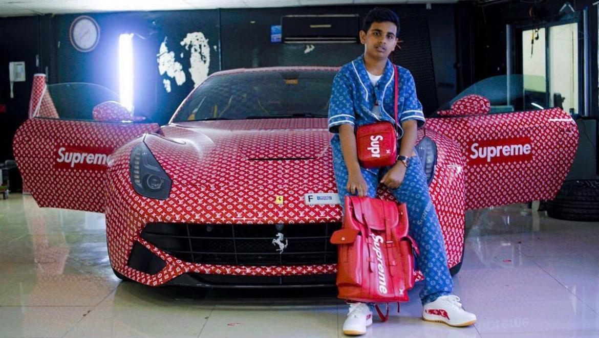 A rich kid in Dubai shows love for Louis Vuitton x Supreme on his Ferrari -  Luxurylaunches