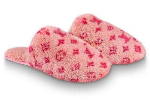 pink fluffy louis vuitton slippers