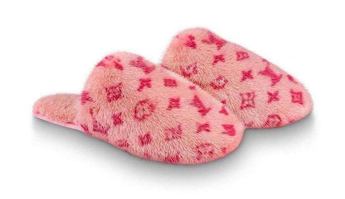 louis vuitton fur slippers pink