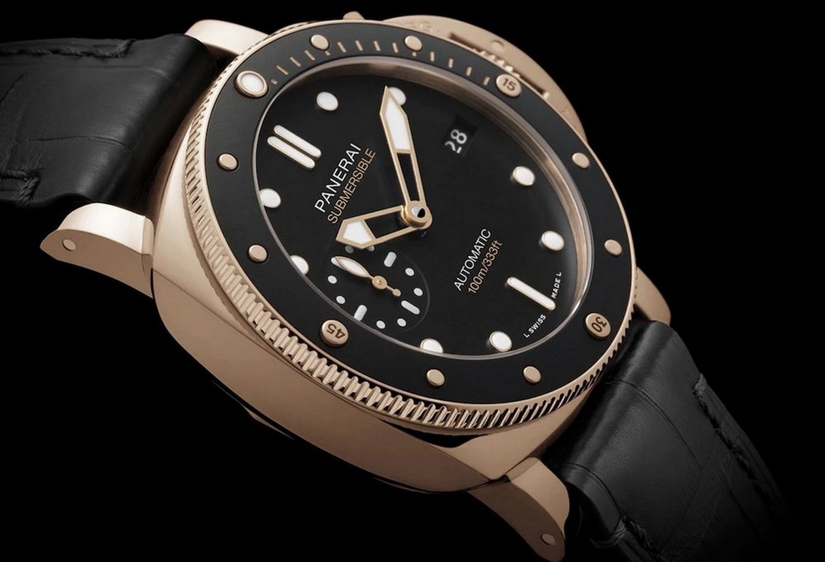 Panerai introduces a new Submersible watch with a 42mm case crafted out of a unique gold alloy