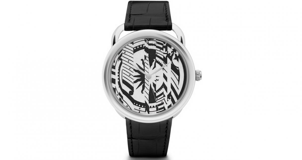 Hermès recreates its famous silk scarf pattern on the dial of a new limited edition Arceau timepiece