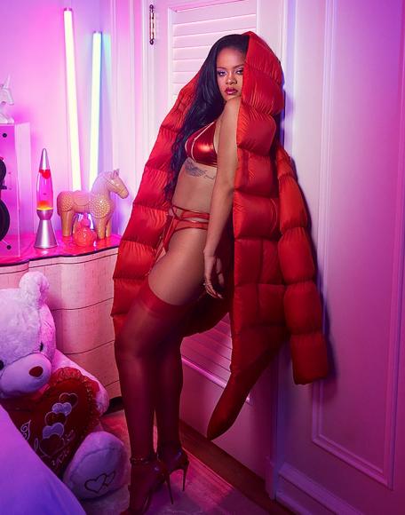 Rihanna sizzles in red as she models her Savage X Fenty
