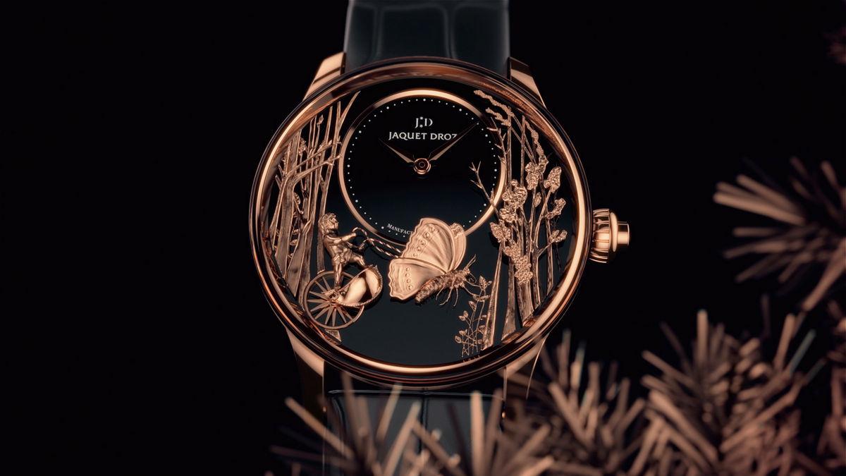 Jaquet Droz Loving Butterfly Automaton for 2020 comes with an ultra-rare ?Chinchilla Red? dial