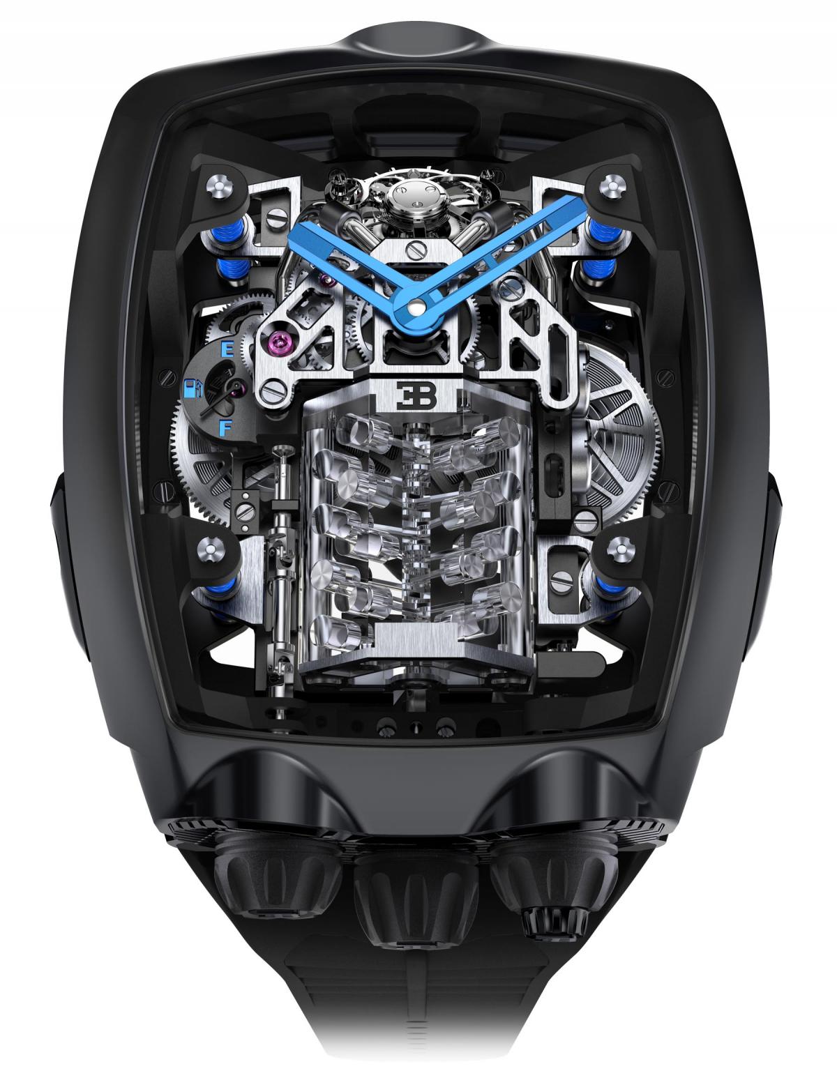 The new $280,000 Jacob & Co. x Bugatti Chiron Tourbillon has a working 16-cylinder engine on the dial