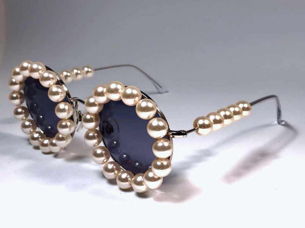 CHANEL Navy Round Sunglasses w/ Gold Chain at 1stDibs