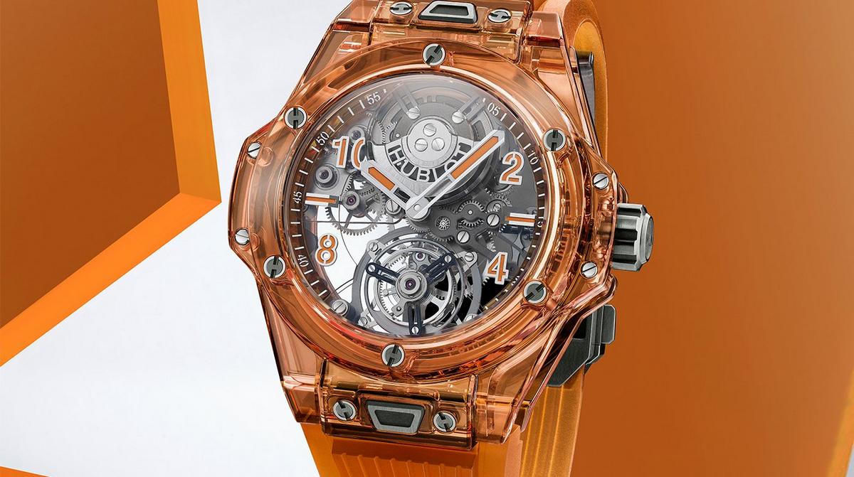 Hublot?s new $169,000 tourbillon watch is made from a translucent orange sapphire case