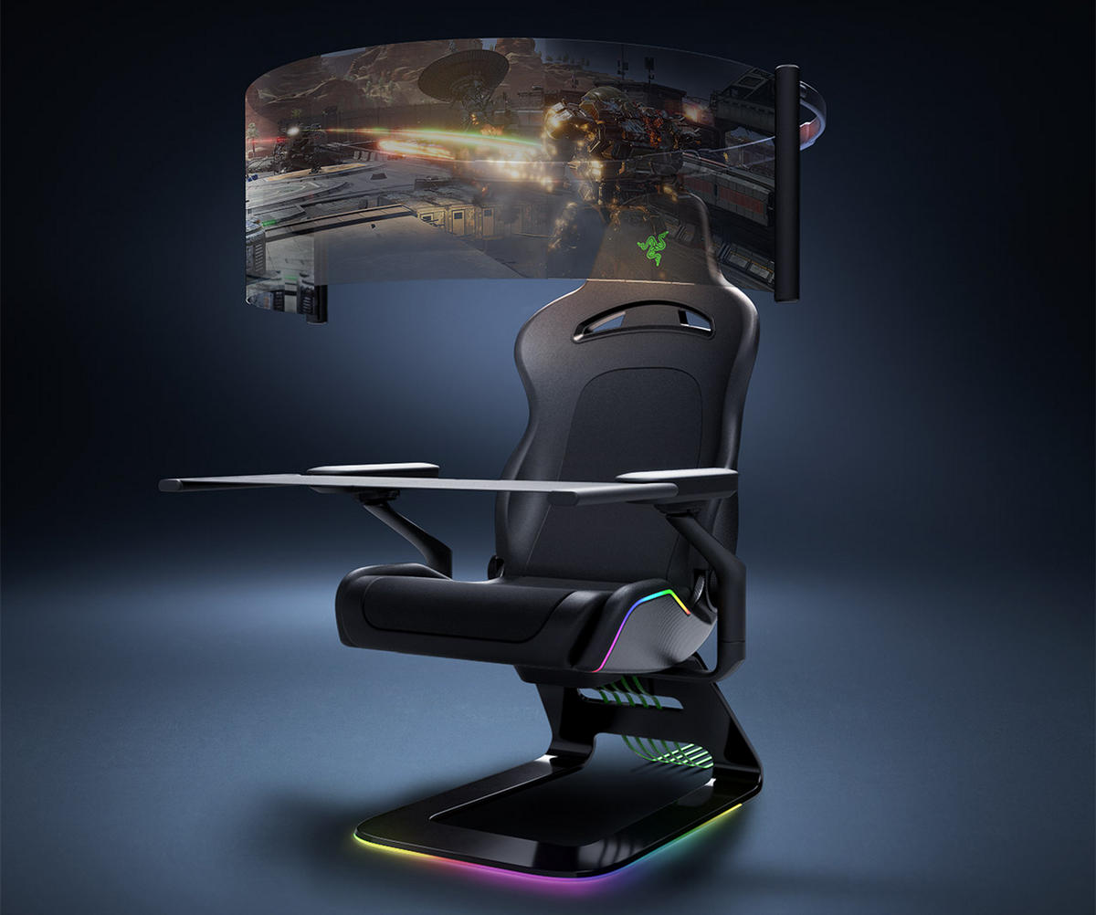 This futuristic gaming chair concept comes with a 60 inch flexible OLED