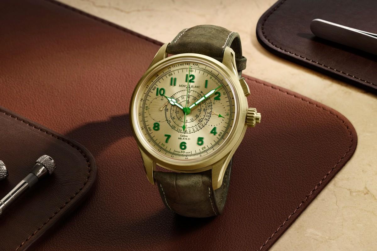 Montblanc has introduced a limited-edition 1858 Split Second Chronograph that is crafted out of brand new 18K Lime Gold alloy