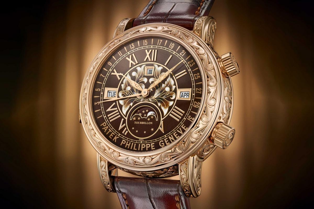 Experience Timeless Elegance with Patek Philippe's Sky-Moon Tourbillon in Rose Gold and Brown Enamel
