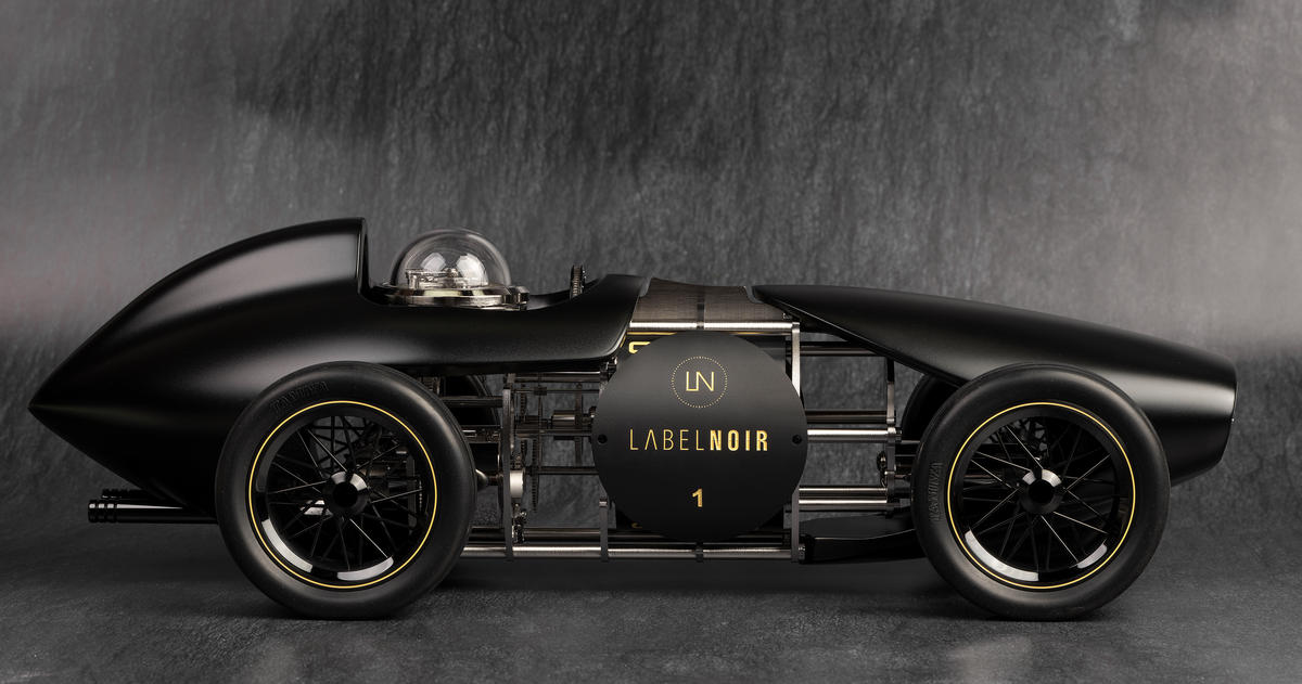 L?Epée 1839 partners with Label Noir studio to create a $35,000 limited edition version of the racecar-themed Time Fast D8 table clock