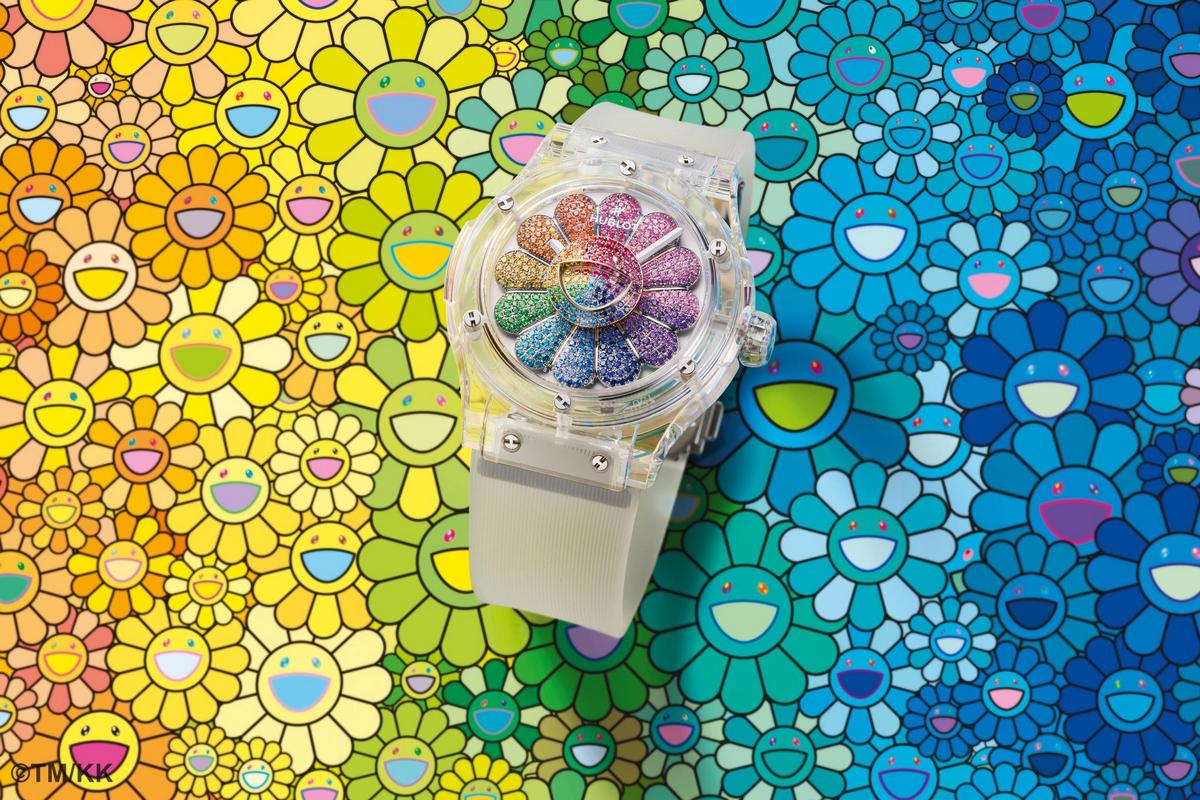 After an all-black beauty, Hublot and Takashi Murakami unveil the Classic Fusion Takashi Murakami Sapphire Rainbow watch, a whirlwind of transparency, color, and petals that move!