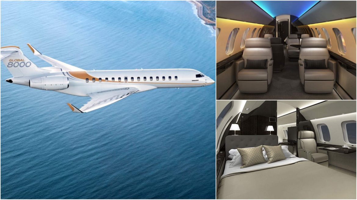 The newly unveiled Bombardier Global 8000 ultra-long-range business jet is  the fastest civil aircraft since the Concorde - The private jet packs a  zero gravity position seat, ensuite bathroom with shower, a