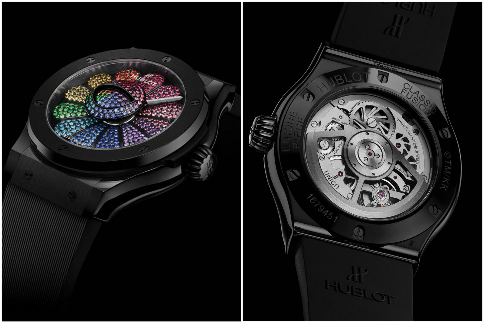 Hublot has teamed up with Japanese artist Takashi Murakami to create a  rainbow-colored one-off timepiece encrusted with different types of  gemstones - Luxurylaunches