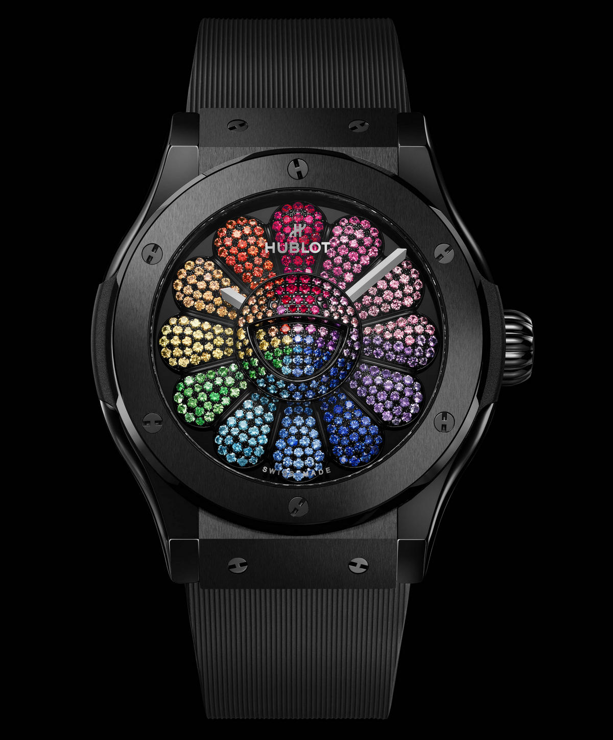 Hublot has teamed up with Japanese artist Takashi Murakami to create a  rainbow-colored one-off timepiece encrusted with different types of  gemstones - Luxurylaunches