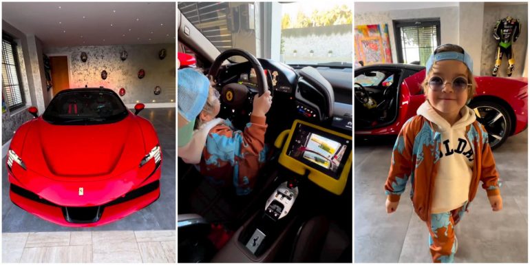 Forget a tricycle; this cute 3-year-old influencer drives everything from a $550,000 Ferrari to a 900-pound touring motorcycle to a Go-kart