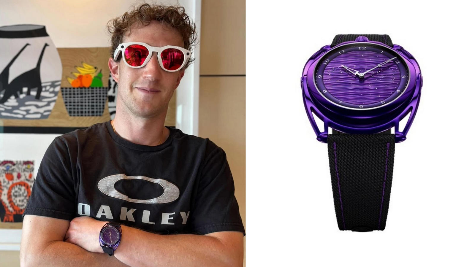 Mark Zuckerberg made the bold choice to wear a $100,000 Purple colored watch while announcing Meta’s new Oakley Smart Glasses - Luxurylaunches